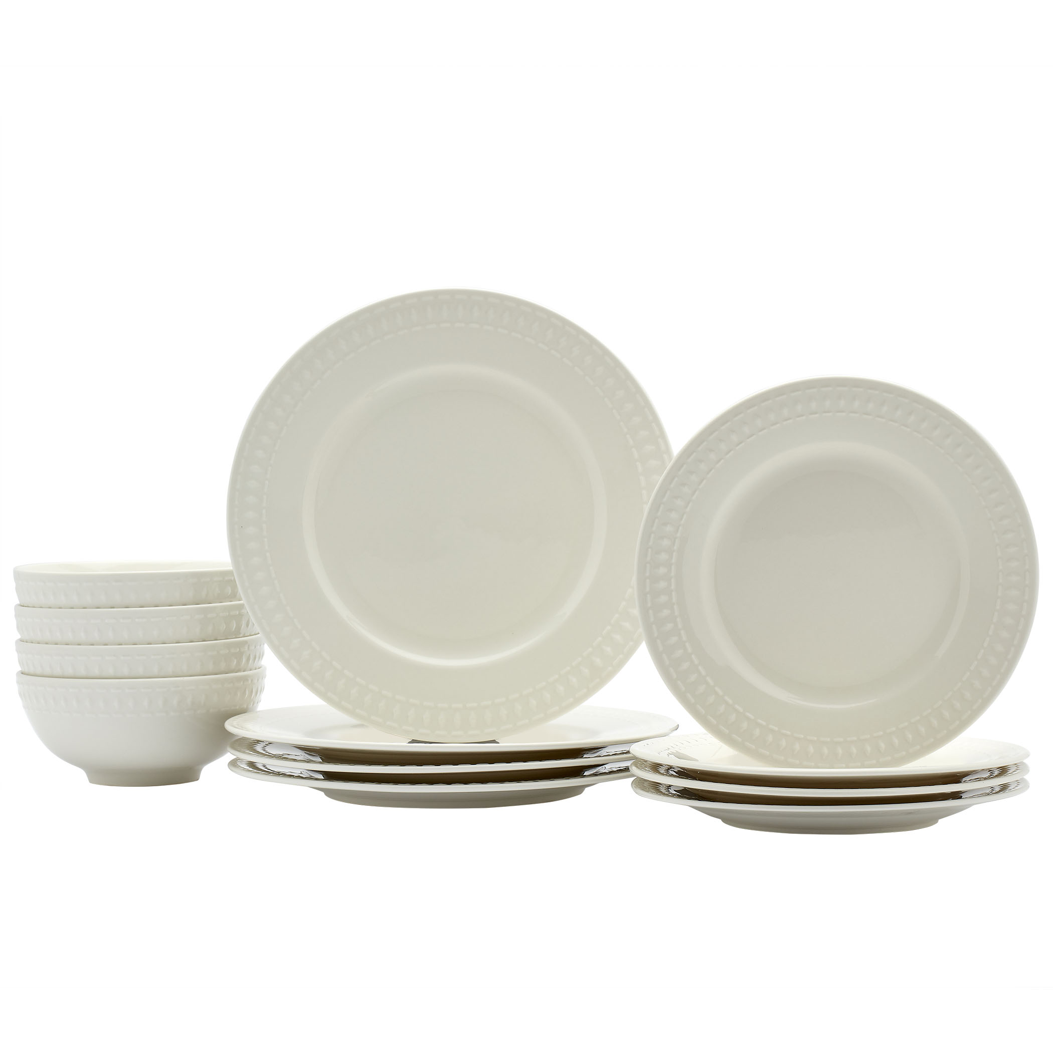 12Piece Bloom Embossed Porcelain White Dinnerware Set Tabletops Gallery