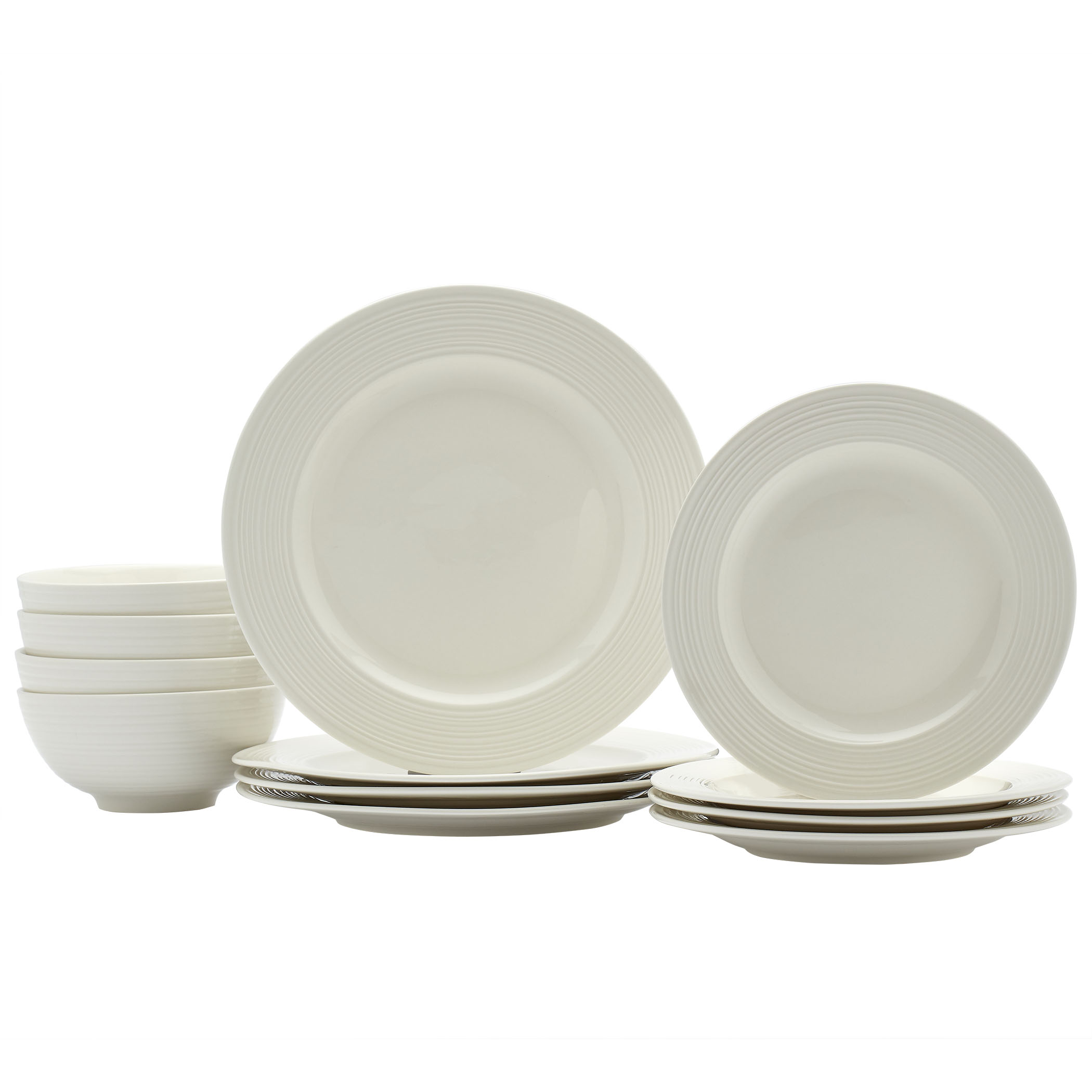 12Piece Contempo Embossed Porcelain White Dinnerware Set Tabletops